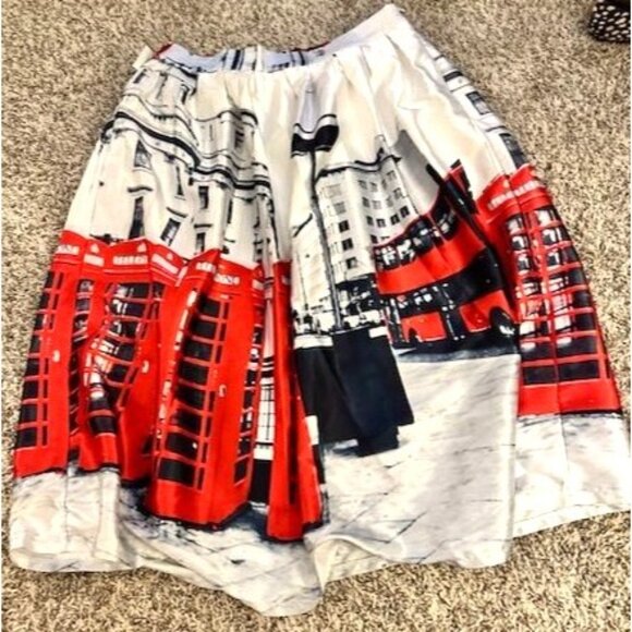 Face & Face Women Nostalgic Y2K NY Travel Telephone Booths Silky Pleaded Skirt L - Picture 7 of 8